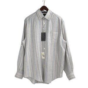 NWT Joseph Abboud Men’s Medium Striped Linen Shirt Button-Down Beige Blue Preppy